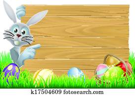oster hase, und, eier, korb, zeichen oster hase, und, eier, korb, zeichen