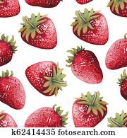 Seamless pattern of bright yand painted watercolor strawberries Seamless pattern of bright yand painted watercolor strawberries