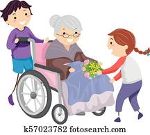 Stickman Kids Nursing Home Volunteers Illustration
