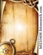 ישן, נייר, טקסטורה, עם, a, מצפן