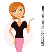 feliz, mujer de negocios, actuación, algo, /, marcas, presentación