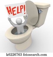 Man Stuck in Toilet Holding Help Sign - Emergency SOS Man Stuck in Toilet Holding Help Sign - Emergency SOS
