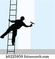Window cleaner on the ladder Window cleaner on the ladder