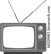 ישן, טלויזיה, -, טלוויזיה, עם, מסך ריק