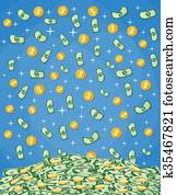 落ちている金, に, 大きい, 山, の, 現金