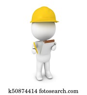 3D illustration of a researcher wearing yellow hard hat 3D illustration of a researcher wearing yellow hard hat