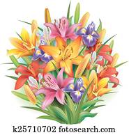 Garland of lilies and irises flowers Clipart | k26448743 | Fotosearch