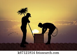 chimney sweep on the roof chimney sweep on the roof