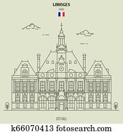 City Hall in Limoges, France. Landmark icon City Hall in Limoges, France. Landmark icon