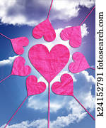 corazón, corazones, amor, día de valentines, celeste, nubes