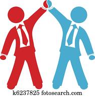 geschäftsmenschen, feiern, karten geben, abkommen, erfolg