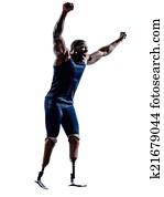 handicapped man runners sprinters with legs prosthesis silhouett