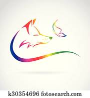 vetorial, imagem, de, raposa, e, borboleta, branco, fundo