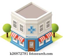 vetorial, isometric, farmácia