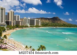 Waikiki Beach and Diamond Head Crater 