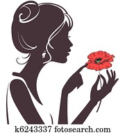 beauty girl silhouette with red poppy beauty girl silhouette with red poppy