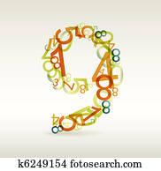 numere nueve, hecho, de, colorido, números