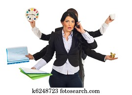 ocupado, cansado, mulher negócio