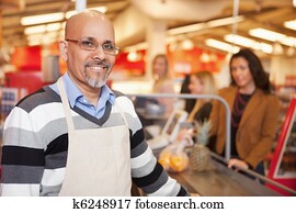 supermarked, kasserer, portræt