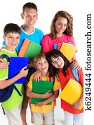 öt, boldog, diákok