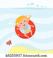 イラスト の かわいい 微笑の 女性 水泳 中に 海 プール クリップアート K Fotosearch