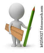 3d small people - ruler and pencil 3d small people - ruler and pencil