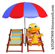 cute Duck cartoon character with beach chair