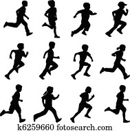 enfants courant, silhouettes