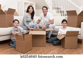 Family Unpacking Boxes Moving House Family Unpacking Boxes Moving House