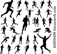 leute, laufende, silhouetten leute, laufende, silhouetten