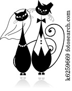 novio, y, novia, gato, boda, para, su, diseño