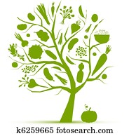 בריא, חיים, -, עץ ירוק, עם, ירקות, ל, שלך, עצב