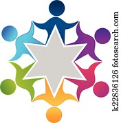 팀웍, 단일, 직원, 사람, 로고, 디자인