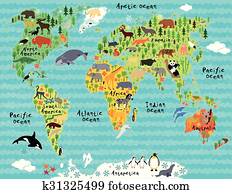 animal, carte, de, monde, pour, enfants, et, gosses