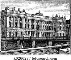 berlin, stock market, altmodisch, stich, 1890s.