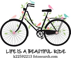 bicicleta, com, pássaros, e, flores