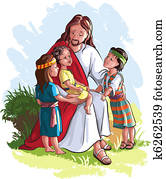 jesus, com, crianças