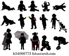 babies and toddlers silhouettes