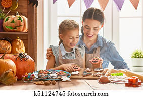 família, preparar, para, Halloween.