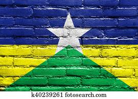 Flag of Rondonia State, Brazil, painted on brick wall Flag of Rondonia State, Brazil, painted on brick wall