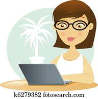 frau, arbeiten, sie, laptop