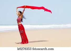 indianas, mulher segura, sari