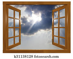 Sunburst Cloudscape through Open Wood Window