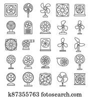 Ventilator fan icons set, outline style Ventilator fan icons set, outline style