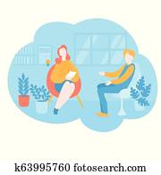 Flat psychologist office, patient having psychological therapy and counseling with therapist. Psychotherapy session. Mental health, healthcare and psychology. Psychiatrist consultation Flat psychologist office, patient having psychological therapy and counseling with therapist. Psychotherapy session. Mental health, healthcare and psychology. Psychiatrist consultation