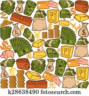 pénz, ikonok, seamless, motívum