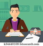 Real estate agent signing contract. Real estate agent signing contract.