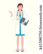 vrouwtje arts, met, klembord