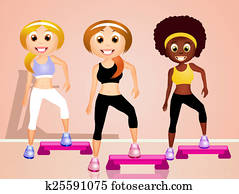 women doing exercise on aerobic step women doing exercise on aerobic step