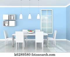 כחול, מודרני, חדר של סעודה
